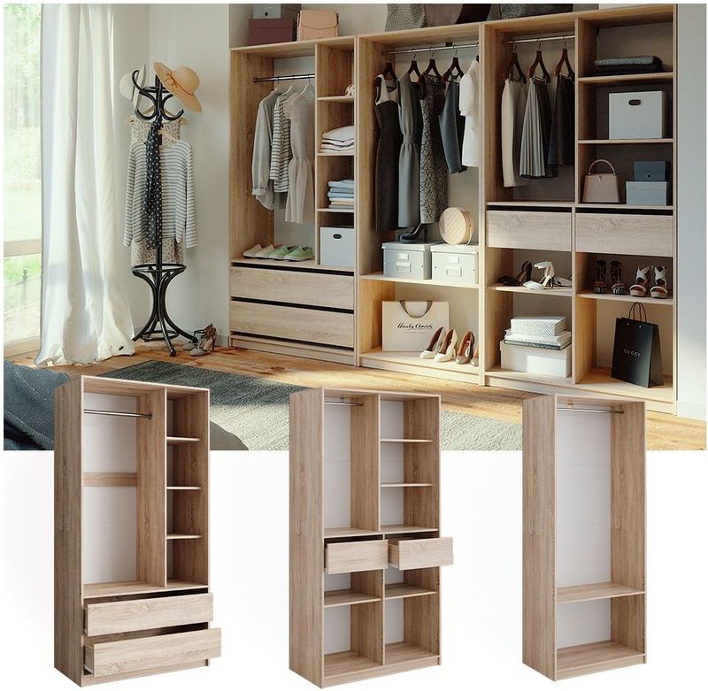 Vicco Kleiderschrank Elmo Sonoma 100 x 200 cm Set mit 3 Teile