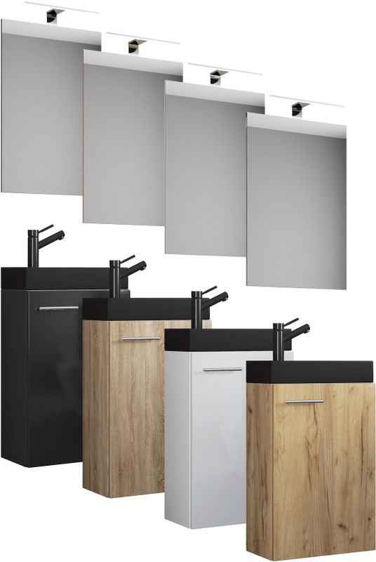 VCM 3-tlg Set  Waschplatz für Gäste WC  Gästebad  Waschtisch mit Spiegel  Badezimmer Set – Slito SP-BL