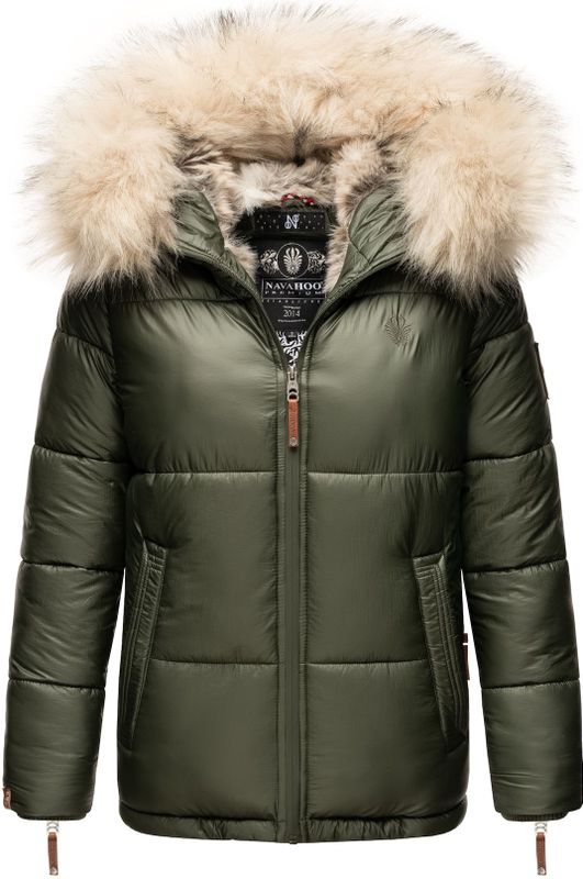 NAVAHOO Damen Winterjacke Warm Gefütterte Steppjacke mit Kunstfellkapuze Tikunaa