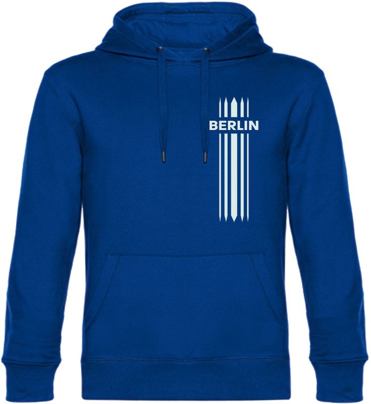multifanshop Kapuzen Sweatshirt - Berlin blau - Streifen - Druck weiß - Hoodie