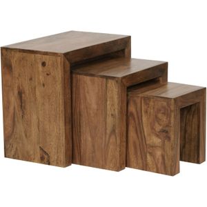 KADIMA DESIGN Satztisch Set: 3-teilig, Massivholz, platzsparend, handgefertigt, 45x50x30 cm, 37,5x37,5x28 cm, 30x25x25 cm.