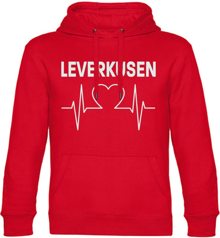 multifanshop Kapuzen Sweatshirt - Leverkusen - Herzschlag - Druck weiß - Hoodie