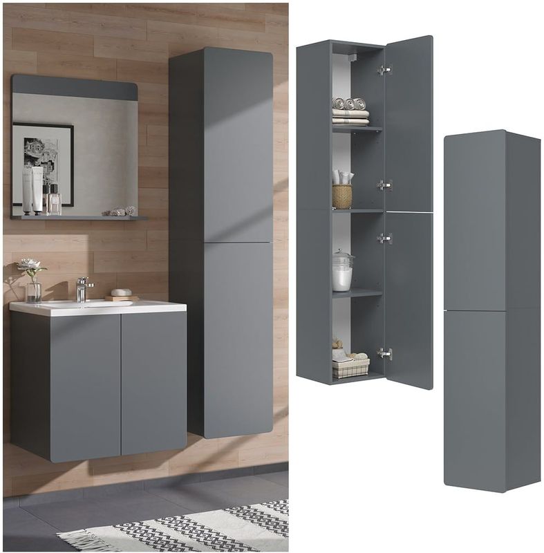 Vicco Hochschrank Izan Grau 37 x 172 cm Badezimmer 2 Türen