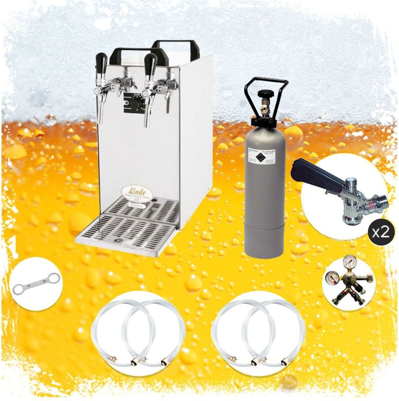 Komplett Set - Zapfanlage, Bierzapfanlage - Kontakt 40 2-leitig Trockenkühler, Durchlaufkühler 50 Liter/h, Green Line, Zapfkopf:Korb,Zapfkopf 2:KeyKeg