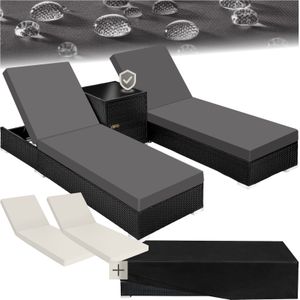 tectake® 2er Set Rattan Sonnenliegen, mit Aluminiumgestell, 5-fach verstellbare Rückenlehne, Dicke des Polsters 7,5 cm, wetterfest und UV-beständig