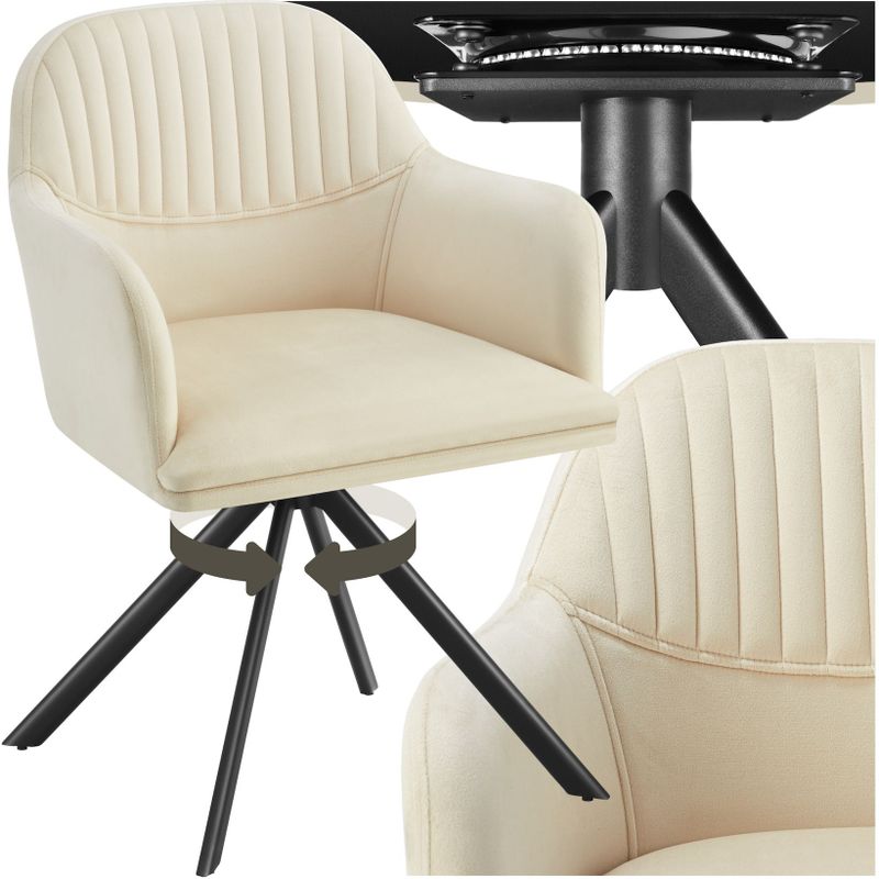 tectake® Samt-Drehstuhl, gepolstert, 360° drehbar, schlanke Stahlbeine, 56 x 59 x 81 cm