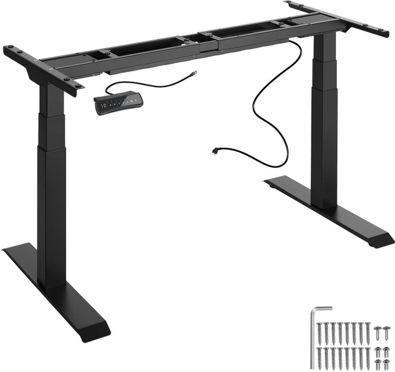 tectake® Tischgestell, elektrisch höhenverstellbar mit 2 Motoren, breitenverstellbar, 110 - 190 x 68 x 58 - 123 cm