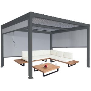 Alu Pergola MCW-L41 mit 3x Seitenwand, Lamellen-Pavillon, stabiles 8cm-Metall-Gestell 3x3,7m ~ anthrazit