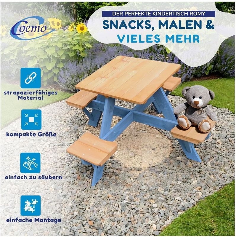 Coemo Kindersitzgruppe Romy Kindertisch und Sitze Gartentisch