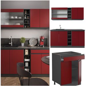 Vicco Küchenzeile Küchenblock Einbauküche R-Line J-Shape Anthrazit Rot 160 cm modern Küchenschränke Küchenmöbel