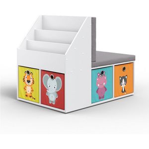 VICCO Kinderregal ONIX mit Sitzbank 6 Faltboxen Kindersitzbank Kinderzimmerregal