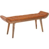 KADIMA DESIGN Sitzbank aus Massivholz und Leder/Stoff: Chesterfield-Muster, 125x50x38 cm, Lederpolsterung, Massivholzbeine.
