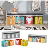 Vicco Sitzbank Kinderzimmerbank Kinderregal Luigi Hellgrau 142x53 cm modern Faltbox Kinderzimmer Regal Aufbewahrungsregal Bücherregal Lesebank Spielzeugaufbewahrung Organizer Regal-Bank-Kombi 4 Fächer