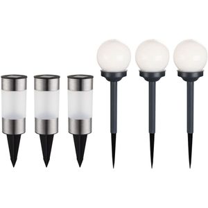 6er Set LED Solar Steckleuchten aus Edelstahl und Kunststoff