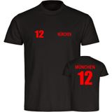 multifanshop Kinder T-Shirt - München rot - Trikot Nummer 12 - Druck rot - Kind