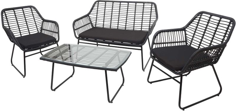 Polyrattan Garnitur MCW-G17a, Garten Sofa Set Sitzgruppe Stuhl, Seil ~ anthrazit, Polster anthrazit ohne Dekokissen