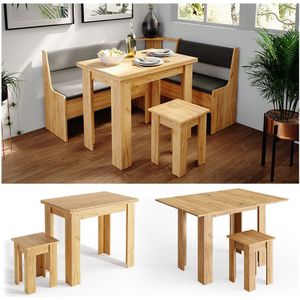 Vicco Eckbankgruppe Küchentisch Roman eiche Esstisch 120x90cm Hocker Essgruppe Esszimmertisch