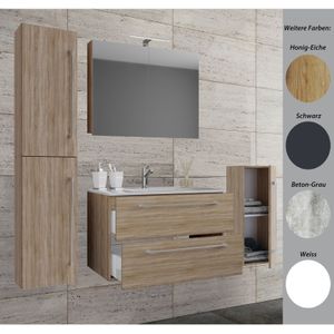 VCM 5-tlg. Set  1 Waschtisch mit zwei Schubladen, 1 Spiegelschrank, 1 Waschbecken, 1 Midischrank, 1 Hochschrank  Keramik Waschbecken  Waschplatz – Badinos SC
