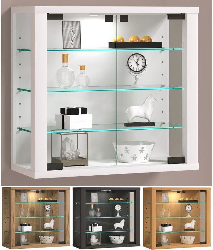 VCM Glasvitrine hängend  Vitrine Glas mit ESG-Sicherheitsglas  Maße: H. 40 x B. 43 x T. 18 cm  Hängevitrine Glas  Modern und platzsparend  Glas Vitrinenschrank - Vitrosa S