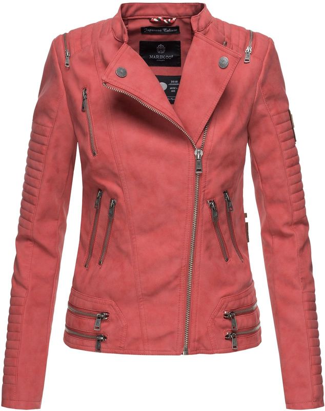 MARIKOO Damen Designer Übergangs Bikerjacke Kunstlederjacke Akikoo