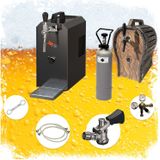 Komplett Set - Zapfanlage JET 30 Bierkoffer, Bierzapfanlage, Durchlaufkühler 1-leitig Trockenkühler, bis zu 35 Liter/h mit Holzfass, Zapfkopf:NC Adapter