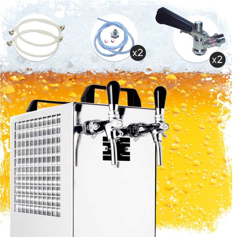 Komplett Set Zapfanlage Kontakt 40/K Bierzapfanlage 2-leitig Trockenkühlgerät aus Edelstahl, 50 Liter/h, mit Membranpumpe, Green Line, Zapfkopf:Köpi,Zapfkopf 2:Kombi