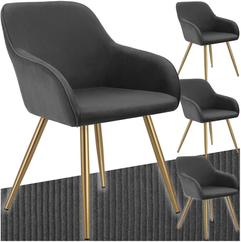tectake® Esszimmerstuhl, gepolstert, in Cordoptik, robuste Stahlbeine, 58 x 62 x 82 cm