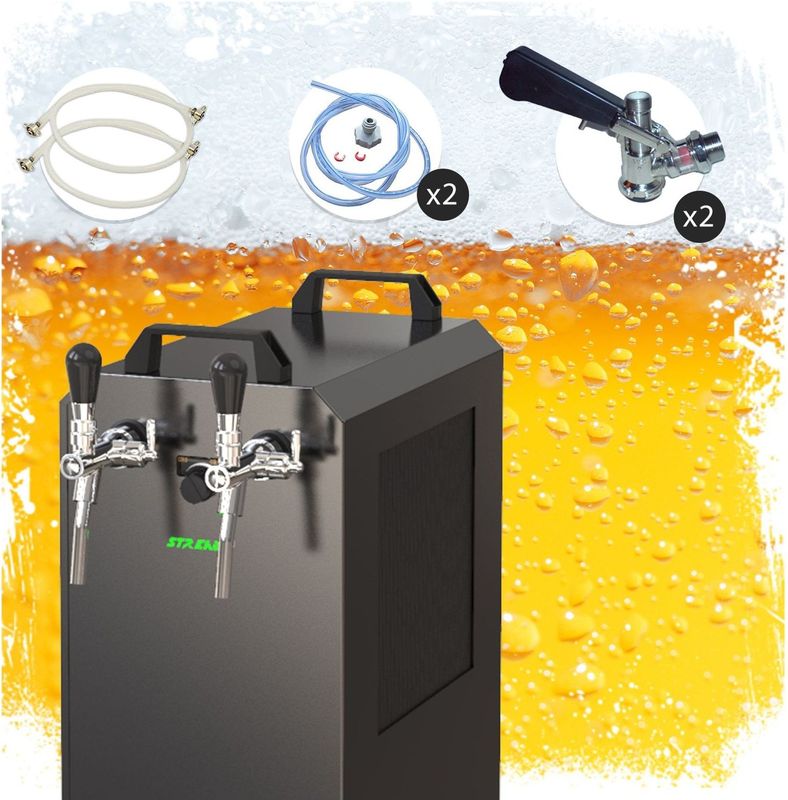 Komplett Set - Zapfanlage STREAM 80K mit Luftpumpe Bierkoffer, Bierzapfanlage, Durchlaufkühler 2-leitig Trockenkühler, Zapfkopf:ohne,Zapfkopf 2:NC Adapter