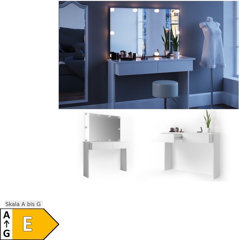 Vicco Schminktisch Azur Kosmetiktisch Frisiertisch Frisierkommode Weiß Hochglanz inklusive Spiegel und LED-Lichterkette