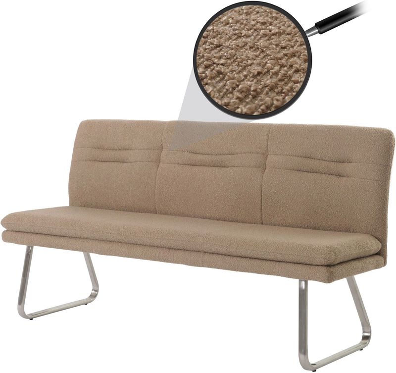 Sitzbank MCW-H70, Esszimmerbank Bank Polsterbank, Lehne Stoff/Textil Bouclé Edelstahl gebürstet 180cm ~ coffee-braun