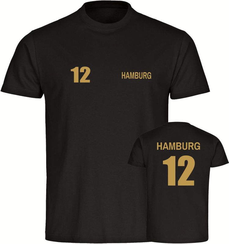 multifanshop Herren T-Shirt - Hamburg - Trikot Nummer 12 gold - Druck gold metallic - Männer