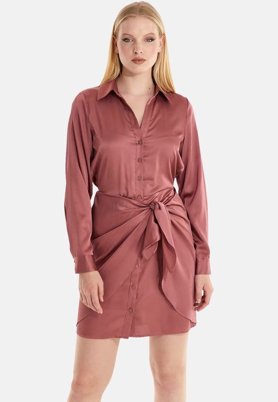 Guess Kleider Langärmliges Hemdkleid Alya mit durchgehender Knopfleiste in glänzender Optik
