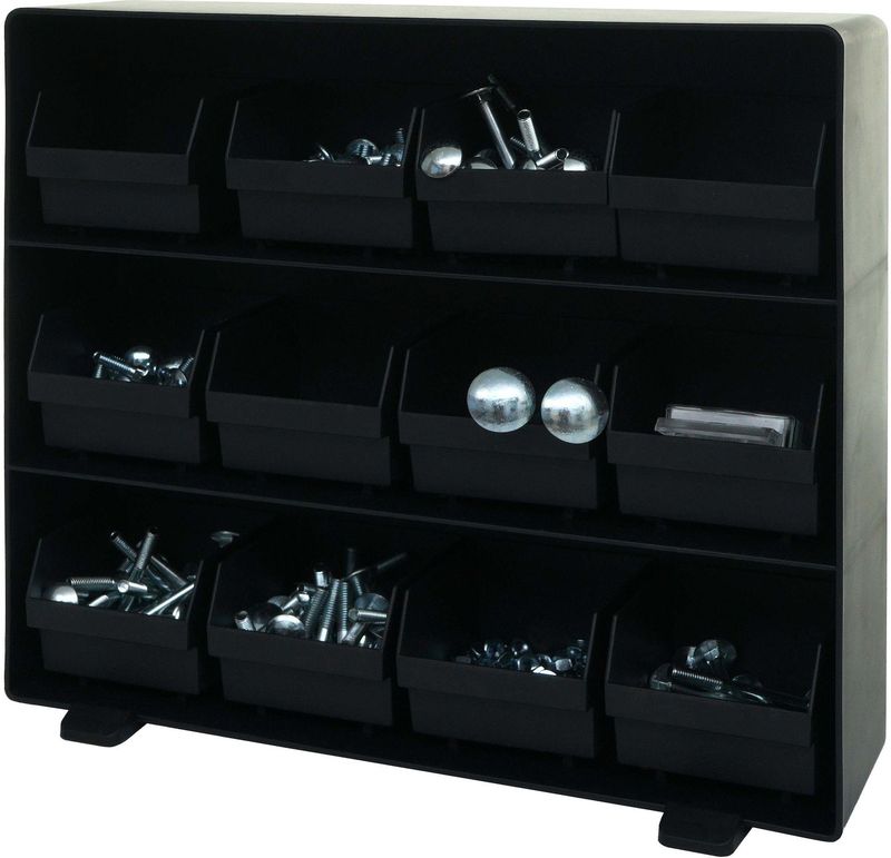 Aufbewahrungsbox MCW-M10, Lagersystem Kleinteileboxen, 12 herausnehmbare Fächer, 30x33x8cm schwarz
