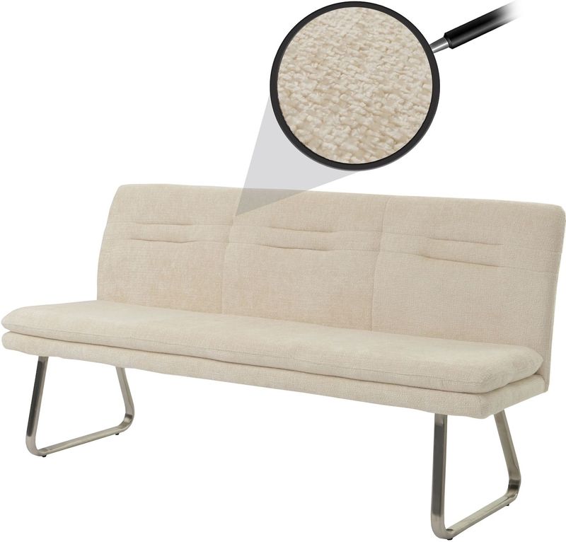 Sitzbank MCW-H70, Esszimmerbank Bank Polsterbank, Lehne Stoff/Textil Chenille Edelstahl gebürstet 180cm ~ creme