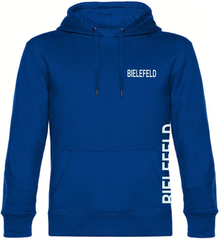 multifanshop Kapuzen Sweatshirt - Bielefeld - Brust & Seite - Druck weiß - Hoodie