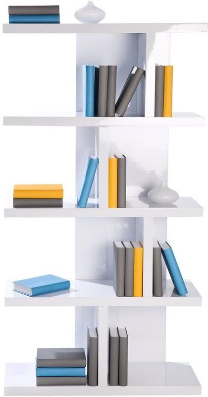 Lloret - Bücherregal, Büroregal mit 5 Böden und asymmetrsicher Fachteilung, weiss