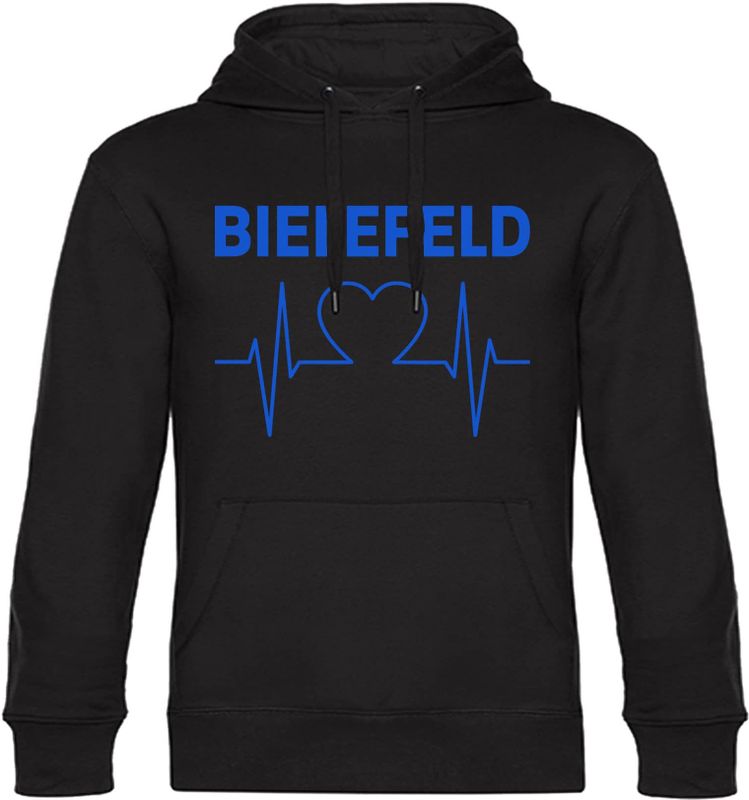 multifanshop Kapuzen Sweatshirt - Bielefeld - Herzschlag - Druck blau - Hoodie