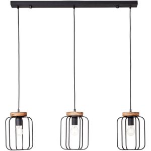 BRILLIANT Lampe, Tosh Pendelleuchte 3flg Reihe antik holz/schwarz korund, 3x A60, E27, 40W, Holz aus nachhaltiger Waldwirtschaft (FSC)