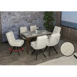 6er-Set Esszimmerstuhl MCW-G66, Küchenstuhl, drehbar Auto-Position Stoff/Textil Bouclé MVG ~ cremeweiß