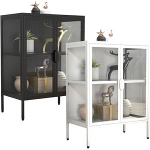 VCM Glasvitrine stehend  Vitrine Glas mit ESG-Sicherheitsglas  Maße ca. H. 80 x B. 60 x T. 35 cm  Standvitrine Glas  Modern und platzsparend  Glas Vitrinenschrank – Floka S