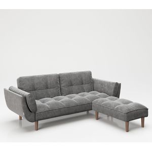 PLAYBOY - SET Sofa mit Fussablage "SCARLETT" gepolsterte Couch mit Bettfunktion, Samtstoff in Grau, Retro-Design