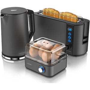 Arendo Frühstücks-Set in grau - Wasserkocher / Toaster / Eierkocher