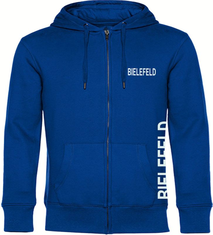 multifanshop Kapuzen Sweatshirt Jacke - Bielefeld - Brust & Seite - Druck weiß - Sweat