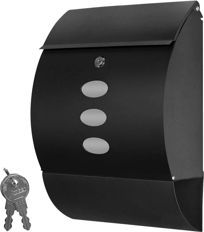 Grafner® Edelstahl Briefkasten Schwarz mit Zeitungsrolle und 3 Sichtfenstern Postkasten