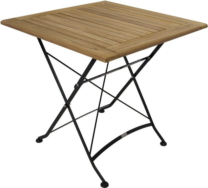 DEGAMO Klapptisch JAKARTA 75x75cm, Flachstahl schwarz + Teakholz
