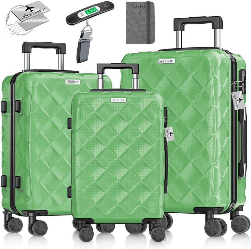 KESSER® Reisekoffer Set 3-teilig  Kofferset ABS Hartschalenkoffer mit Zahlenschloss, Kofferwaage & Reisebrieftasche 360° Rollen  Handgepäck & große Koffer für Business & Reise Trolley