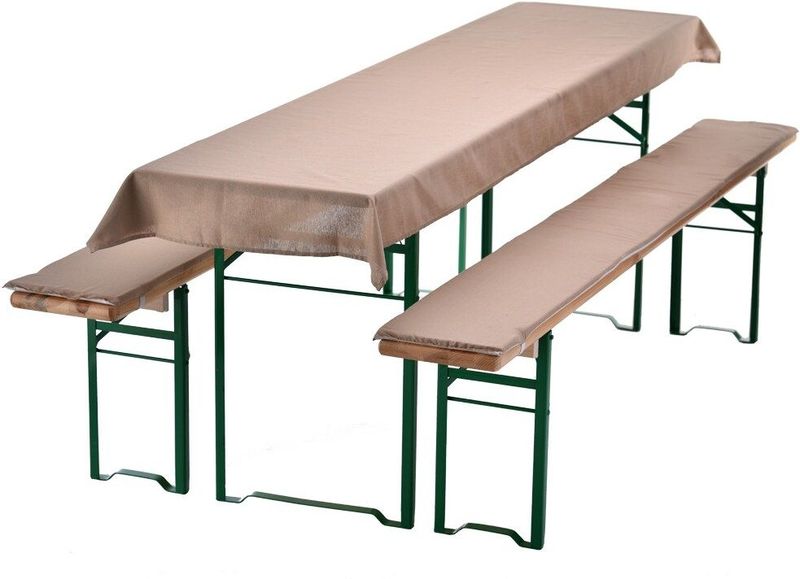 NYVI Bierbankauflagen Set NYVIGala 3 teilig - Auflagen für Bierzeltgarnitur - Tischdecke für Biertisch & Sitzpolster für Bierbänke Farbe:Beige;Größe:240x90 cm