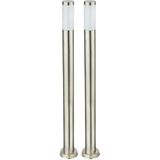 2x Stehleuchte, Edelstahl, silber, IP44, Höhe 110 cm