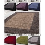 Designer Hochflor Teppich, Langflor Shaggy Teppich 2 farbig Bordüre Muster
