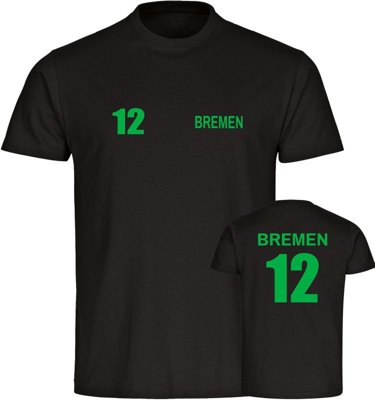 multifanshop Herren T-Shirt - Bremen - Trikot Nummer 12 - Druck grün - Männer